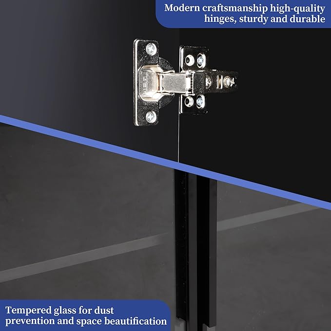 70-Inch Black TV Cabinet,Equipped with A USB Charging Strip,6 Large Storage Spaces,2 Glass Doors with Built-in Ambient Lighting,Serving as A Media and Entertainment Cabinet