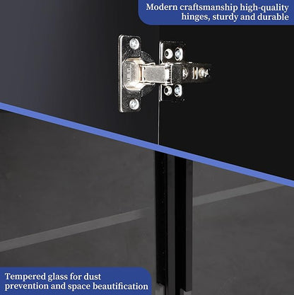 70-Inch Black TV Cabinet,Equipped with A USB Charging Strip,6 Large Storage Spaces,2 Glass Doors with Built-in Ambient Lighting,Serving as A Media and Entertainment Cabinet