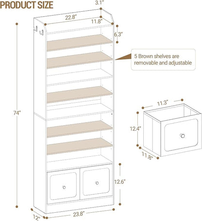 Hzuaneri Shoe Storage Cabinet, 10 Tiers Shoe Cabinet with 2 Cloth Drawers, Wooden Freestanding Shoes Organizer with 2 Hooks, 30-35 Pairs, Shoes Cubby Organizer for Entryway, White SR56303MI