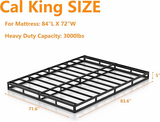 DORITRON 5 Inch California King Box Spring Only, 3000lbs Heavy Duty Cali King Box Spring Bed Base Metal Mattress Foundation, Easy Assembly, Noise Free