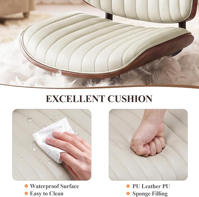 MALOL Leather Dining Chairs Set of 2, Modern Upholstered Dining Room Kitchen Chairs with Metal Legs and Wooden Back Support for Home Dining Room/Restaurant, Beige