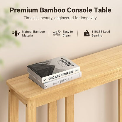 ELYKEN Bamboo 2-Tier Narrow Console Table, 36.2" Long Slim Sofa Table Behind Couch for Entryway, Hallway, Living Room, Natural