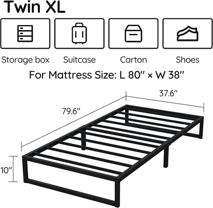 Richwanone 10 Inch Twin XL Bed Frames Metal Platform Bed, Black | XL Twin Bed Frame, Mattress Foundation with Steel Slat Support, No Box Spring Needed, Easy Assembly