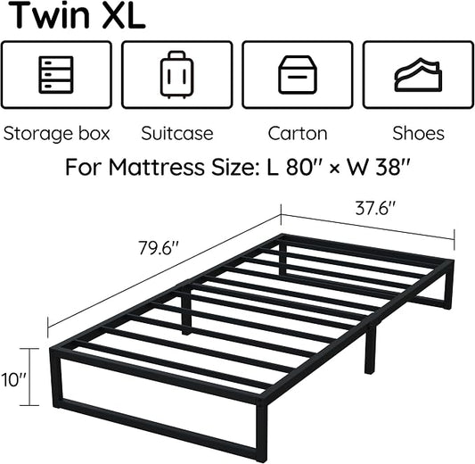 Richwanone 10 Inch Twin XL Bed Frames Metal Platform Bed, Black | XL Twin Bed Frame, Mattress Foundation with Steel Slat Support, No Box Spring Needed, Easy Assembly