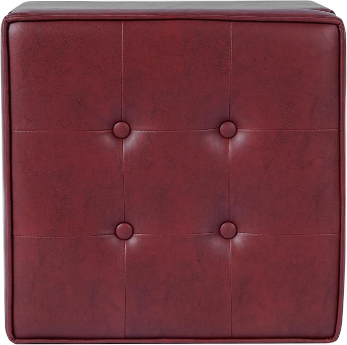 HomePop 18" Leatherette Tufted Square Storage Ottoman - Red