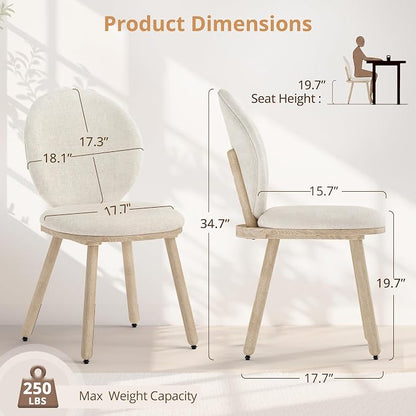 LUE BONA Dining Chairs Set of 6, Upholstered Fabric Chairs with Dual-Spine Backrest, Kitchen Chairs with Solid Wood Legs and Ergonomic Curved Seat, Easy Assembly for Kitchen Dining Room, Linen