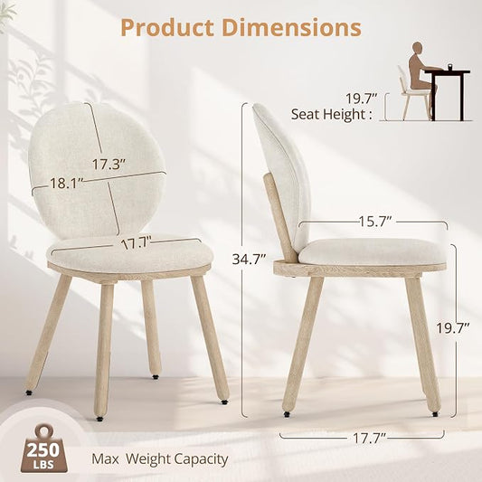 LUE BONA Dining Chairs Set of 4, Upholstered Fabric Kitchen Chairs with Dual-Spine Backrest, Kitchen Chair with Solid Wood Legs and Ergonomic Curved Seat, Easy Assembly for Kitchen Dining Room, Linen