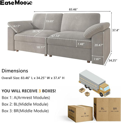 EASE MOOSE Comfty Modern Loveseat Couch, Modern Deep Seat Sectional 2 Seat Modular Sofa for Living Room,Light Gray