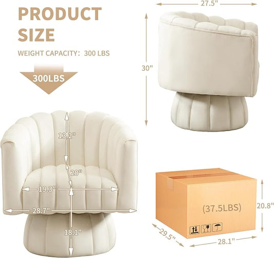 Swivel Accent Barrel Chair - Cute Comfy Small Round 360° Arm Chair Velvet Sofa Club Reading Chair for Living Room Bedroom Office Beige