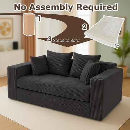cidludto Convertible Sofa Bed, Boneless Loveseat Folding Couch Bed Foldable - 3 in 1 Small Ccouch & Futon Sofa Bed, Corduroy Pull Out Couch with 4 Pillows for Living Room, Black