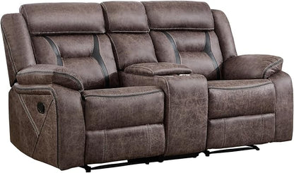 EBELLO Faux Leather Manual Loveseat Recliner, 2 Seat Reclining Sofa Chair with Center Console, Hidden Storage and Cup Holders, Daul Recliner for Living Room, Meeting Room, Grey (Loveseat)
