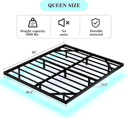 Awesofurni Floating Bed Frame Queen Size, Queen Bed Frame with Smart LED Lights, Heavy Duty Modern Metal Platform Bed No Box Spring Needed - Easy Assembly and Noise Free