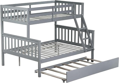 Harper & Bright Designs Convertible Wood Twin-Over-Full Bunk Bed with Trundle and Ladder - Can Be Divided Into Two Platform Beds, Grey