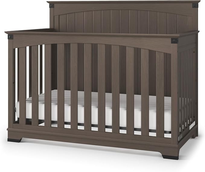 Child Craft Redmond 4-in-1 Convertible Baby Crib, Wood Nursery Furniture Converts to Toddler Bed, Daybed & Full Bed, Adjustable Mattress Heights, Rustic Style, Non-Toxic Baby Safe Finish, Dapper Gray