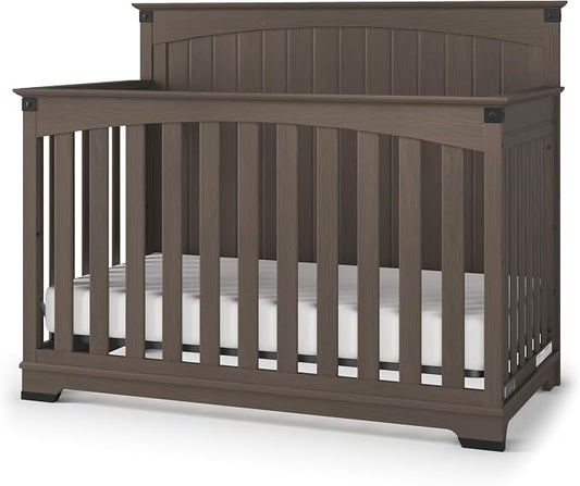 Child Craft Redmond 4-in-1 Convertible Baby Crib, Wood Nursery Furniture Converts to Toddler Bed, Daybed & Full Bed, Adjustable Mattress Heights, Rustic Style, Non-Toxic Baby Safe Finish, Dapper Gray