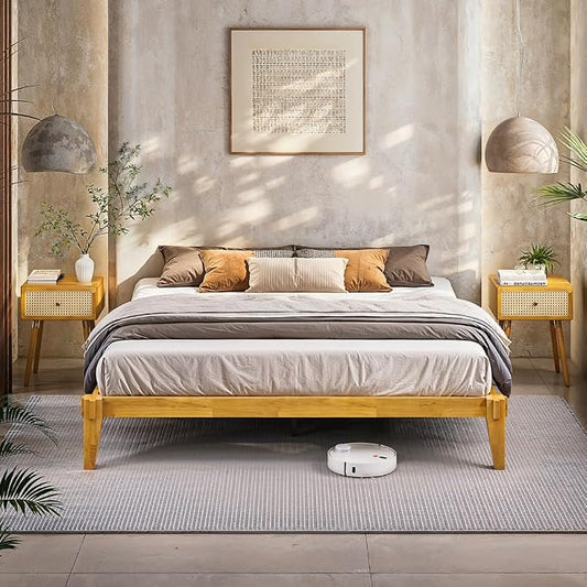 Bme Chalipa 14” King Bed Frame - Solid Wood Platform Bed - Japanese Joinery Bed Frame - Wood Slat Support - No Box Spring Needed - Easy Assembly - Minimalist & Modern Style, Golden Natural