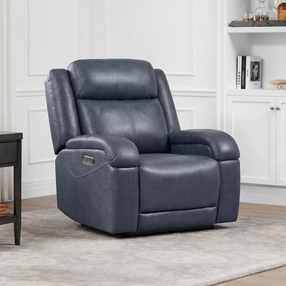 Watson & Whitely Genuine Leather Power Recliner Chairs for Adults, Wall Hugger RV Recliner with Power Headrest & Charging Ports, Electric Recliner Sofa Chair for Living Room, Navy