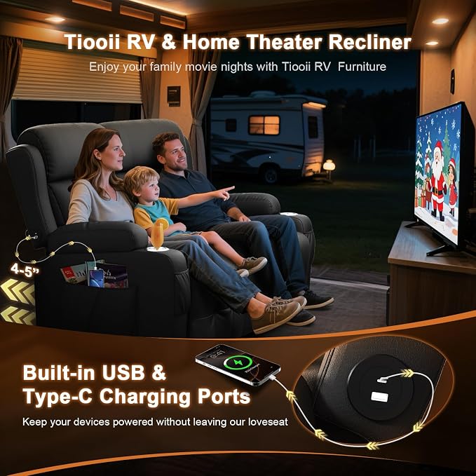 Loveseat Recliner Sofa, Home Theater Seating with Massage, Reclining Loveseats with Console, Wall Hugger RV Couch Movie Theater Chairs, RV Furniture Sofas with USB, Cup Holders, Drawer for Gaming Room