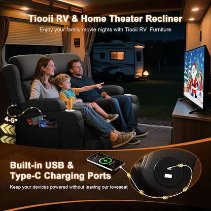 Loveseat Recliner Sofa, Home Theater Seating with Massage, Reclining Loveseats with Console, Wall Hugger RV Couch Movie Theater Chairs, RV Furniture Sofas with USB, Cup Holders, Drawer for Gaming Room