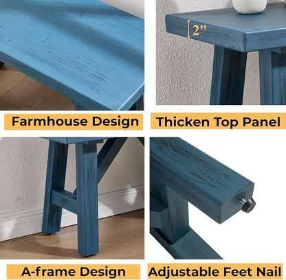 30" Farmhouse Entryway Bench, Rustic Solid Wood Dining Room Bench Small Entryway/Hallway Bench for Indoors Entry Way Seating for Living Room, Hallway, Porch, Easy Assembly, Blue