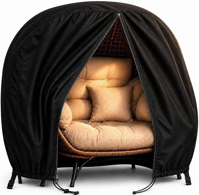 Double Egg Chair Cover Waterproof 420D Oxford Hanging Outdoor Furniture Covers for Patio Wicker Egg Swing Cocoon Chair, 91x80 Inches, Black