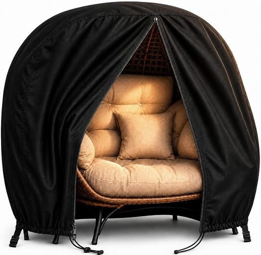 Double Egg Chair Cover Waterproof 420D Oxford Hanging Outdoor Furniture Covers for Patio Wicker Egg Swing Cocoon Chair, 91x80 Inches, Black