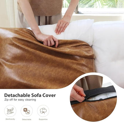 ABCASA 118.5" Faux Leather Oversized Sleeper Sofa Bed with Storage Seat, 8 Seat Modular Sectional Couch Deep Seat with Reversible Chaises & Movable Ottoman - Brown