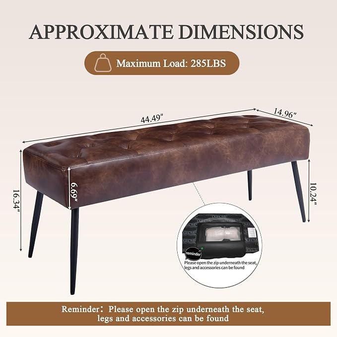 DUHOME Button-Tufted Ottoman Bench, Upholstered Bedroom Benches Footrest Stool Dining Bench Leather Accent Bench for Entryway Dining Room Living Room Bedroom End of Bed, Dark Brown
