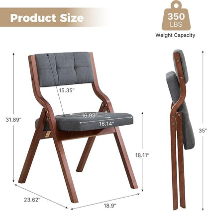 Folding Chairs with Cushion Set of 6,Padded Foldable Dining Chairs,Portable Wooden Folding Dining Chairs for Dining Room Kitchen Wedding Party Indoor Linen Walnut Darkgrey
