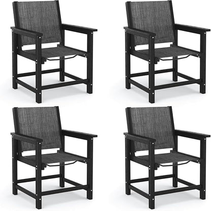 Amopatio Outdoor HDPE Dining Chairs Set of 4 All-Weather Patio Chairs with Textilene Backrest Heavy Duty for Porch Backyard Deck Lawn Garden, Black