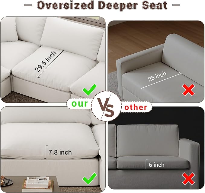 Cloud Modular Sectional Sofa,253.8" Down Filled Sofa 7 Seat with Chaise,Minimalist Sofa Cover Washable and Replaceable Couches for Living Room,Sectional Sofa Deep Seat