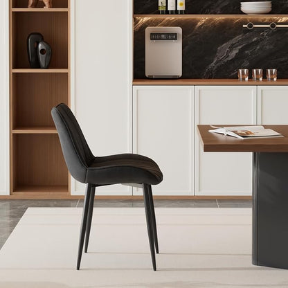 VECELO Dining Chairs Set of 2, Velvet Fabric & Metal Frame, Mordern Style for Kitchen, Living Room,Offcie, Black