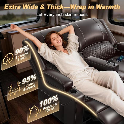 RV Loveseat Recliner Wall Hugger, Manual RV Reclining Loveseat with Removable Armrest, 3X Adjustable Theater Wall Hugger Loveseat Recliners with USB Ports, Cup Holders, Multi-Storage (PU,Brown)