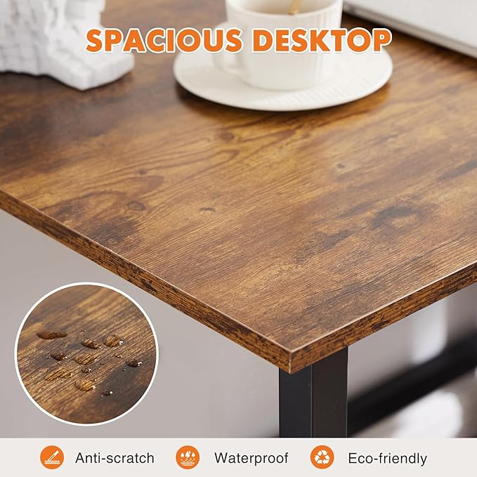 Sweetcrispy Computer Small Office Desk 47 Inch Student Study Writing Work with Metal Frame Wood Tabletop Modern Simple PC Home Bedroom Table, Rustic Brown