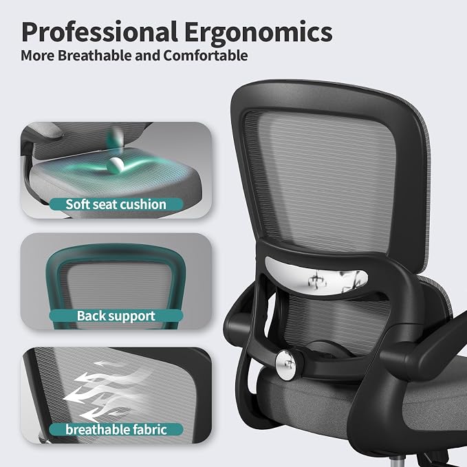TRALT Office Chair - Ergonomic Desk Chair with Adjustable Lumbar Support, Mesh Computer Chair, Executive Chair for Home Office Comfortable Lumbar Support (Fog Gray)