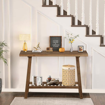 HOKYHOKY Reclaimed Solid Wood Console Table, 43.3" Farmhouse Entryway Table, Narrow Couch Tables Behind Sofa, 2 Tiers Accent Tables for Hallway, Entrance, Foyer, Living Room