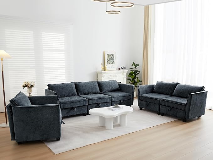 ORRD 3 Piece Modular Sectional Sofa Set, Convertible Couch with Storage, Sofa Modular for Living Room, Office (Blue Grey)