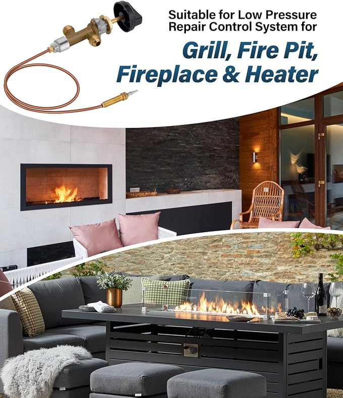 WADEO Low Pressure LPG Propane Gas Fireplace Fire Pit Flame Failure Safety Control Valve Kit, Low Pressure Propane Fire Pit Replacement Part with 3/8" Flare Inlet & Outlet