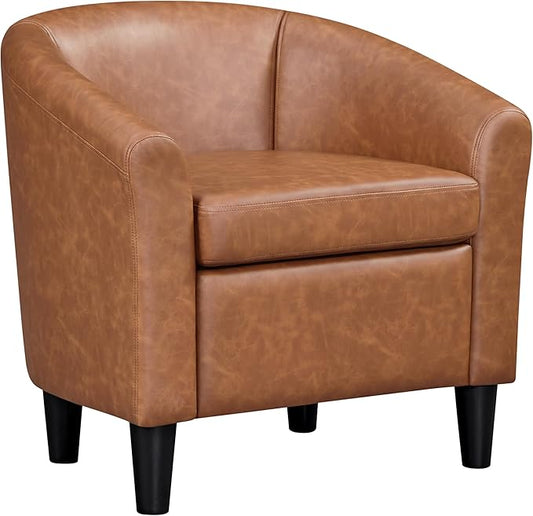 Topeakmart Accent Chair, PU Leather Modern Barrel Chair Club Armchair with Soft Padded for Living Room Bedroom, Brown