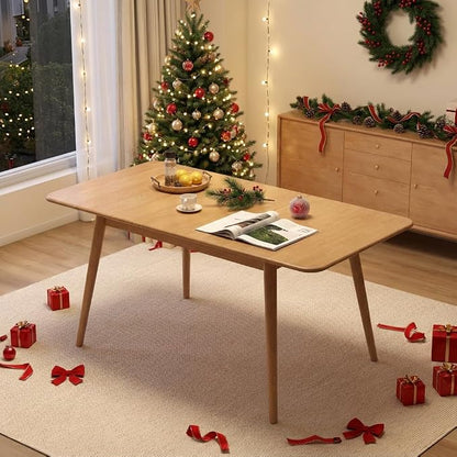 47’’-63’’ 100% Oak Extendable Dining Table, Solid Wood Folding Kitchen Table, Mid Century Modern Dinner Table for Kitchen, Apartment, Living Room (47''-63'' Natural)