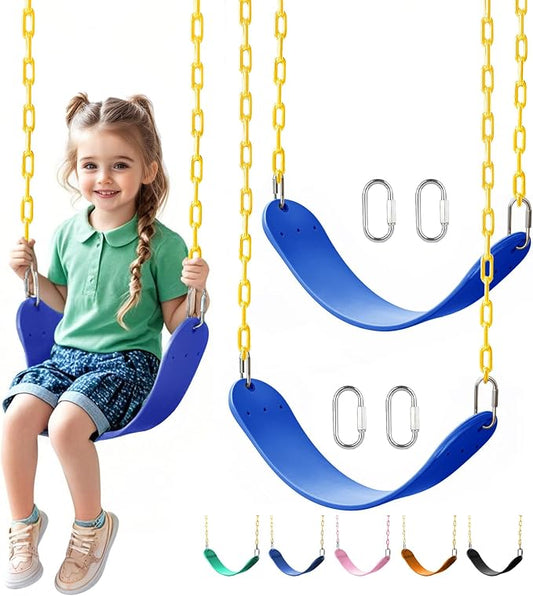 2 Pack Heavy Duty Swing Seats with 66" Rust-Resistant Chains, Swing Set Accessories Replacement with Quick Links, Kids Swings Supports 330 lbs for Outdoor Playground Trees, Blue