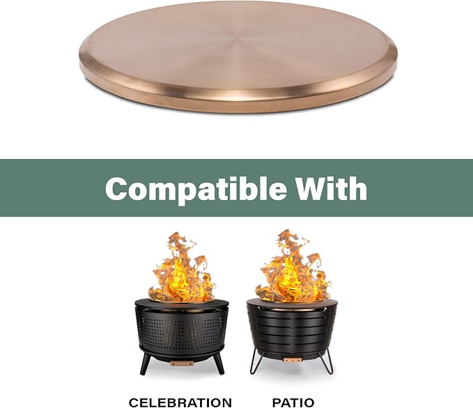 TIKI Patio & Celebration Tabletop Fire Pit Cover – 25.6" Durable Stainless Steel Lid – Weather-Resistant Outdoor Fire Pit Protection – Converts Fire Pit into Table – Patio & Backyard Accessory, Gold