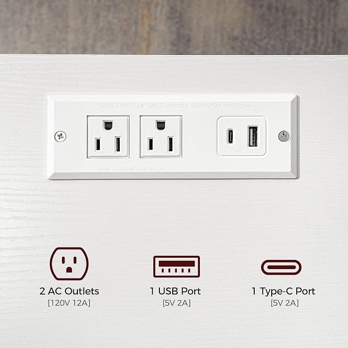 MAHANCRIS Farmhouse Nightstand with Charging Station, Barn Door End Table with USB Ports and Storage Cabinet, Bedside Table for Bedroom, Small Space, White and Black ETBW96E01