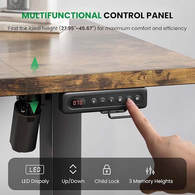 Electric Standing Desk Adjustable - 48 x 24 Inch Sit Stand up Desk with Cable Management - 3 Memory Preset Adjustable Height Table