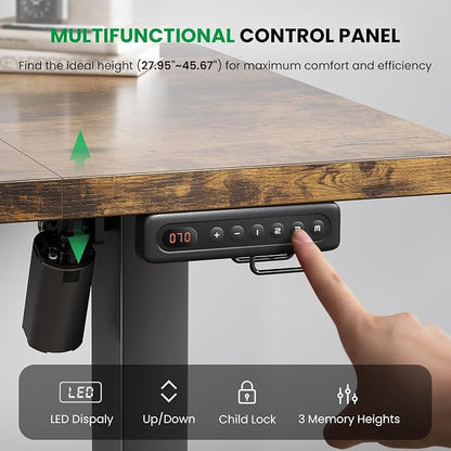 SIAGO Electric Standing Desk Adjustable - 63 x 24 Inch Sit Stand up Desk with 0.8 Inch Thick Tabletop - Adjustable Height Table with 3 Memory Preset, Cable Management for Home Office
