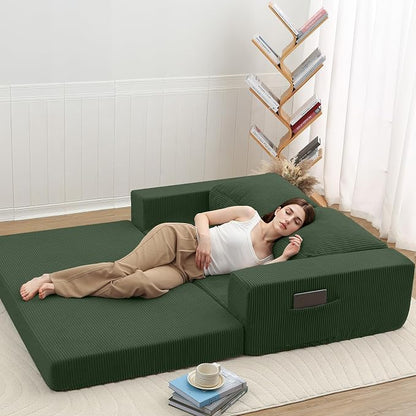 COMAX Futon Sofa Bed, Convertible Sofa Bed, Folding Boneless Couches | Boneless Couch for living room, 4‑in‑1 Fold Out Small Foldable Loveseat Floor Sleeper Mattress Lounge Space‑Saving, Green