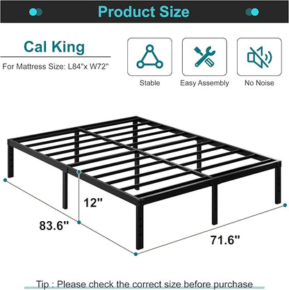 Maenizi 12 Inch Cal King Bed Frame No Box Spring Needed, Heavy Duty California King Metal Platform Support Up to 3000 lbs with Steel Slat, Easy Assembly, Noise Free, Black