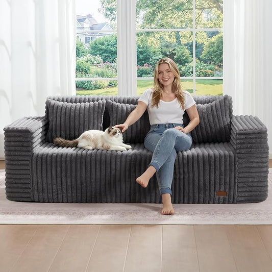 ZurNesfure Sofa Couch Cloud 3-seater Memory Foam Couch with Pillow No Assembly Required, Modern Couch with Removable Washable Cover Boneless Sofas for Living Room Bedroom Apartment (Darkgrey,3-Seater)