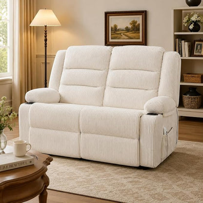 52Inch Reclining Loveseat Sofa,Power Loveseat Recliner,Electric Love seat Recliner Sofa for Bedroom,Living Room with Charging Ports,Striped White