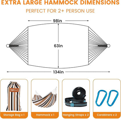 Lazy Daze Hammocks Double Brazilian Cotton Hammock, Extra Large Portable Outdoor Camping Hammock with Tree Straps & Travel Bag for Backyard Patio Poolside Indoor, 550lbs Capacity, Brown & White